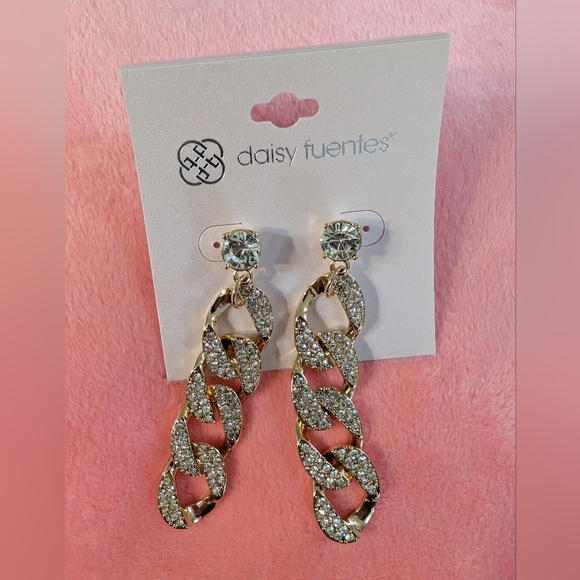 Daisy Fuentes Gold Tone Rhinestone Sparkly Statement Earrings NWT - Picture 8 of 10